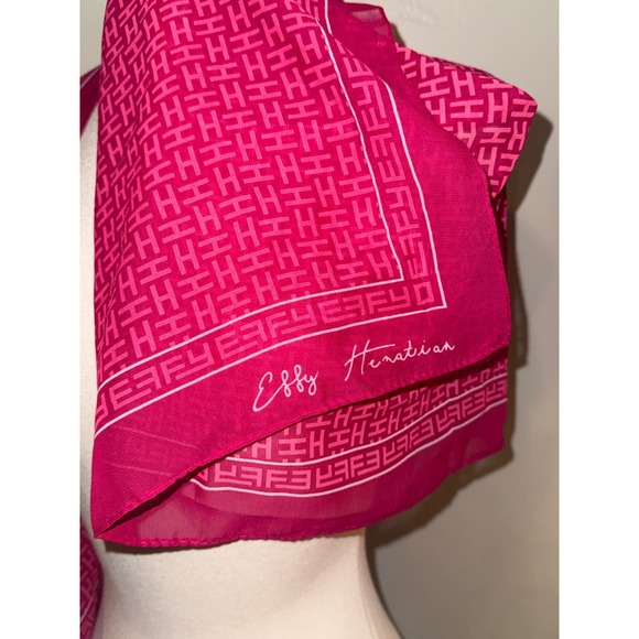 Effy Hematian Silk Scarf Fuchsia H Monogram Designer Luxury Accessory - Picture 3 of 6
